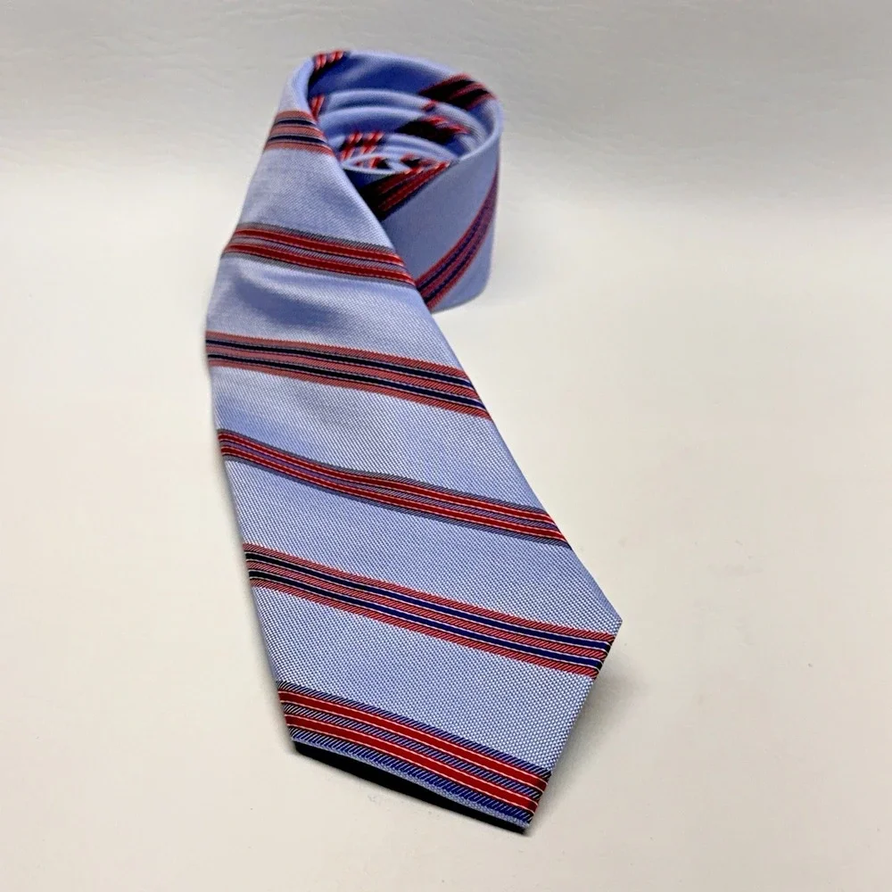 Jos. A. Bank Traveler Tie Mens Light Blue Red Navy‎ Striped Silk Stain Resistant